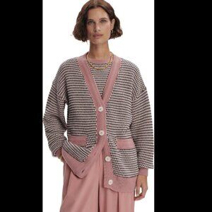 Varley Women's Tiffany Textured Knit Cardigan Pink Patterned Button Front XL